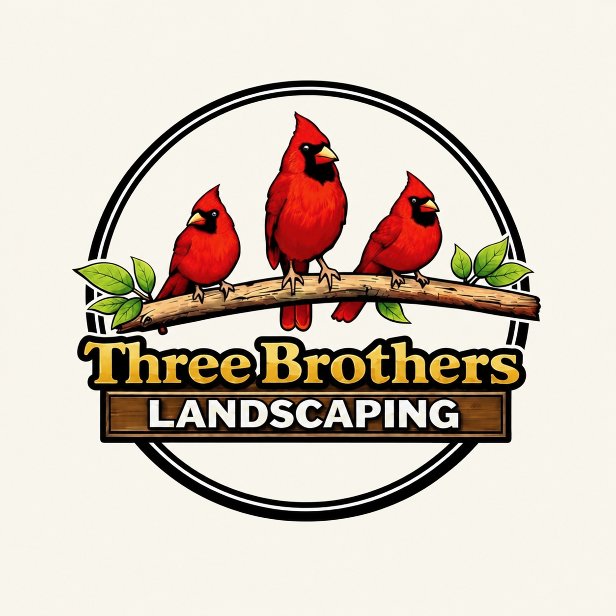 Three Brothers Landscaping — three red cardinals on a branch